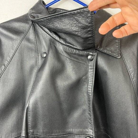 Vintage Leather Double Breast Longline‎ Coat Unisex XL Slouchy Distressed Baggy - Picture 2 of 16